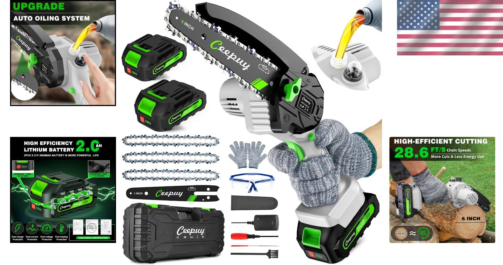 Efficient Mini Chainsaw - Battery Powered, 28.6 Ft/s Speed for Easy Trimming