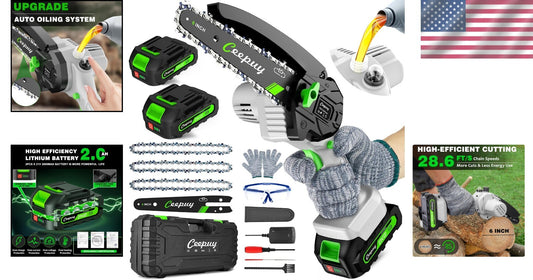 Efficient Mini Chainsaw - Battery Powered, 28.6 Ft/s Speed for Easy Trimming