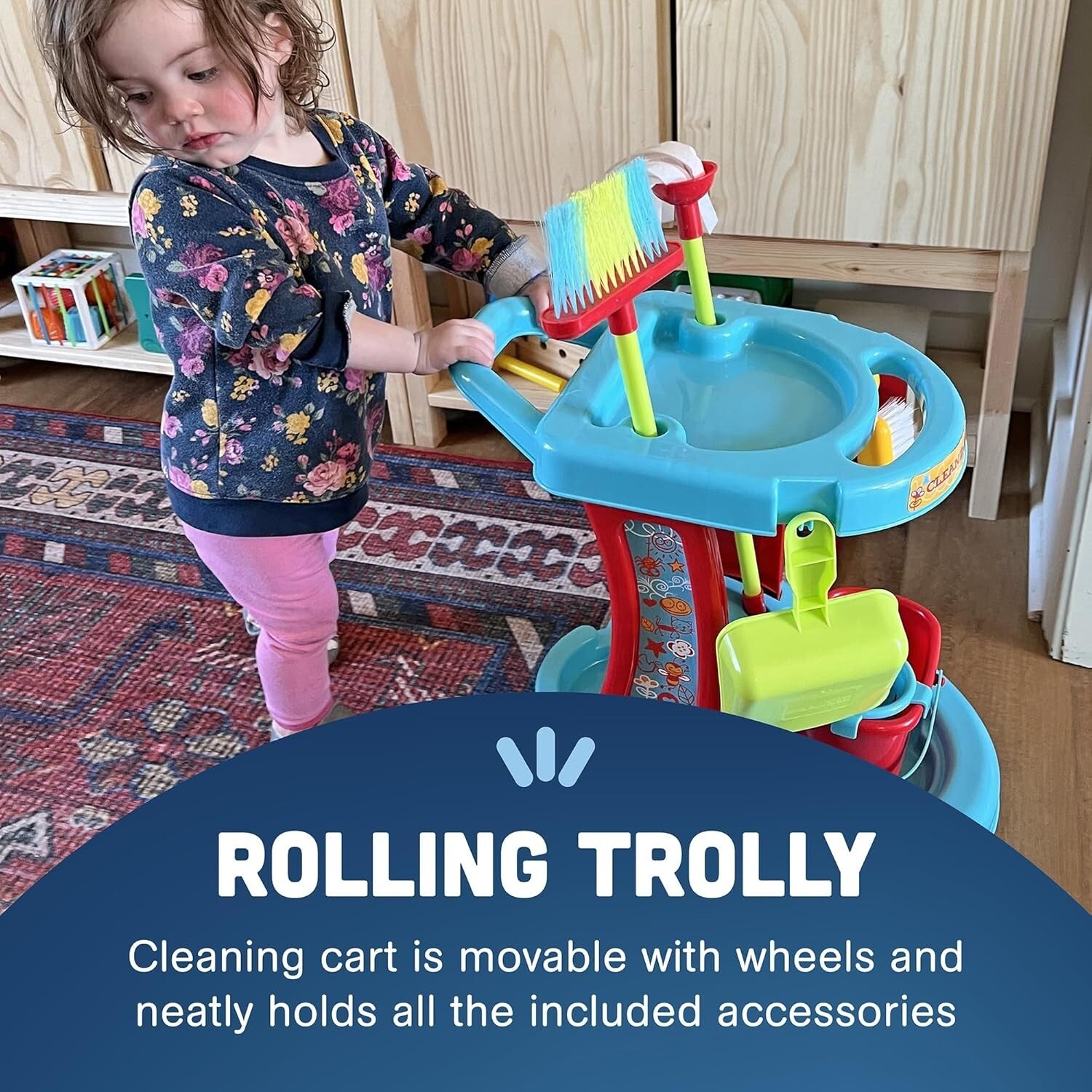 Child-Friendly Cleaning Play Set - Toy Vacuum, Trolley & Broom for Ages 3+