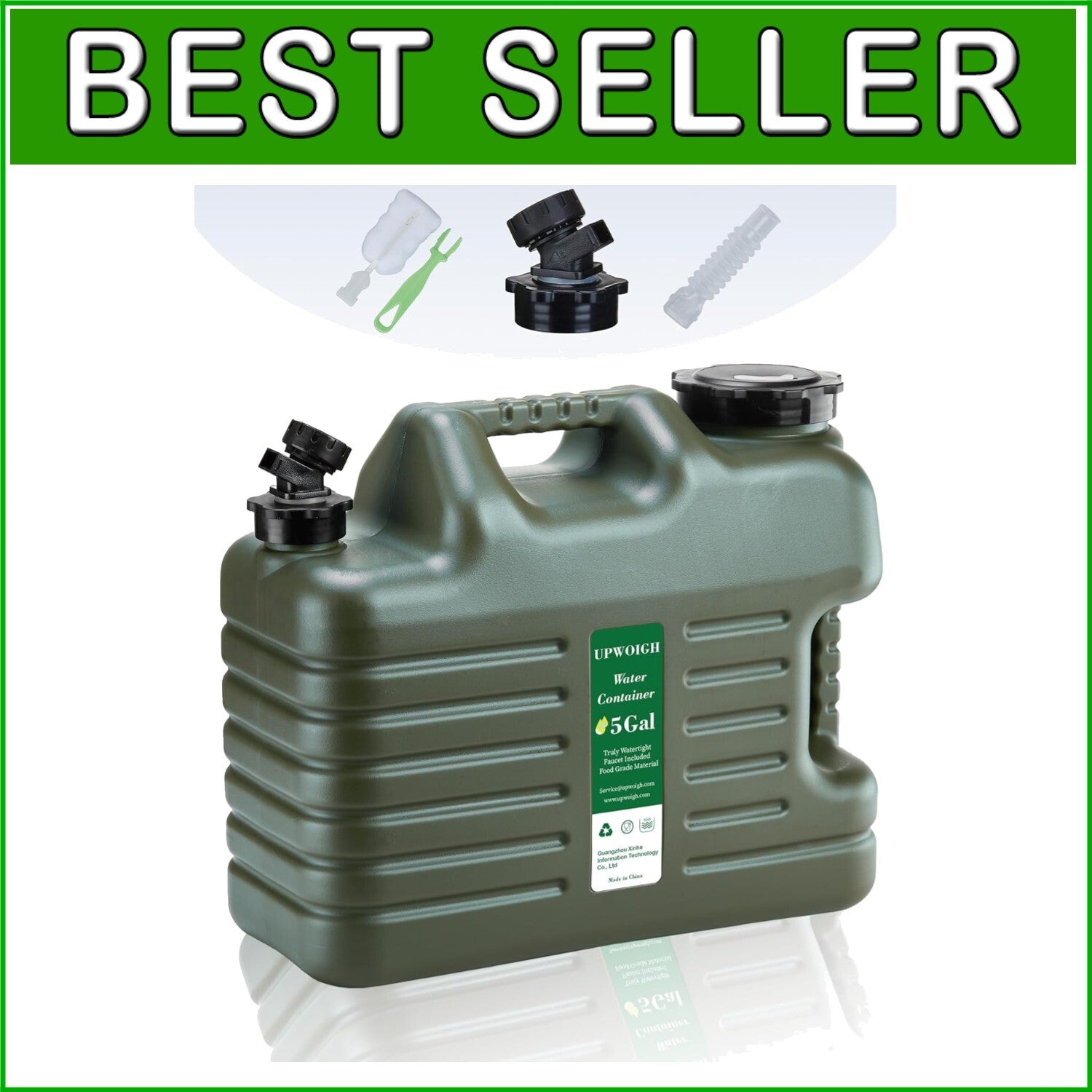 5-Gallon Leak-Proof Water Jug with Easy Pour Spigot, BPA-Free, Military Green