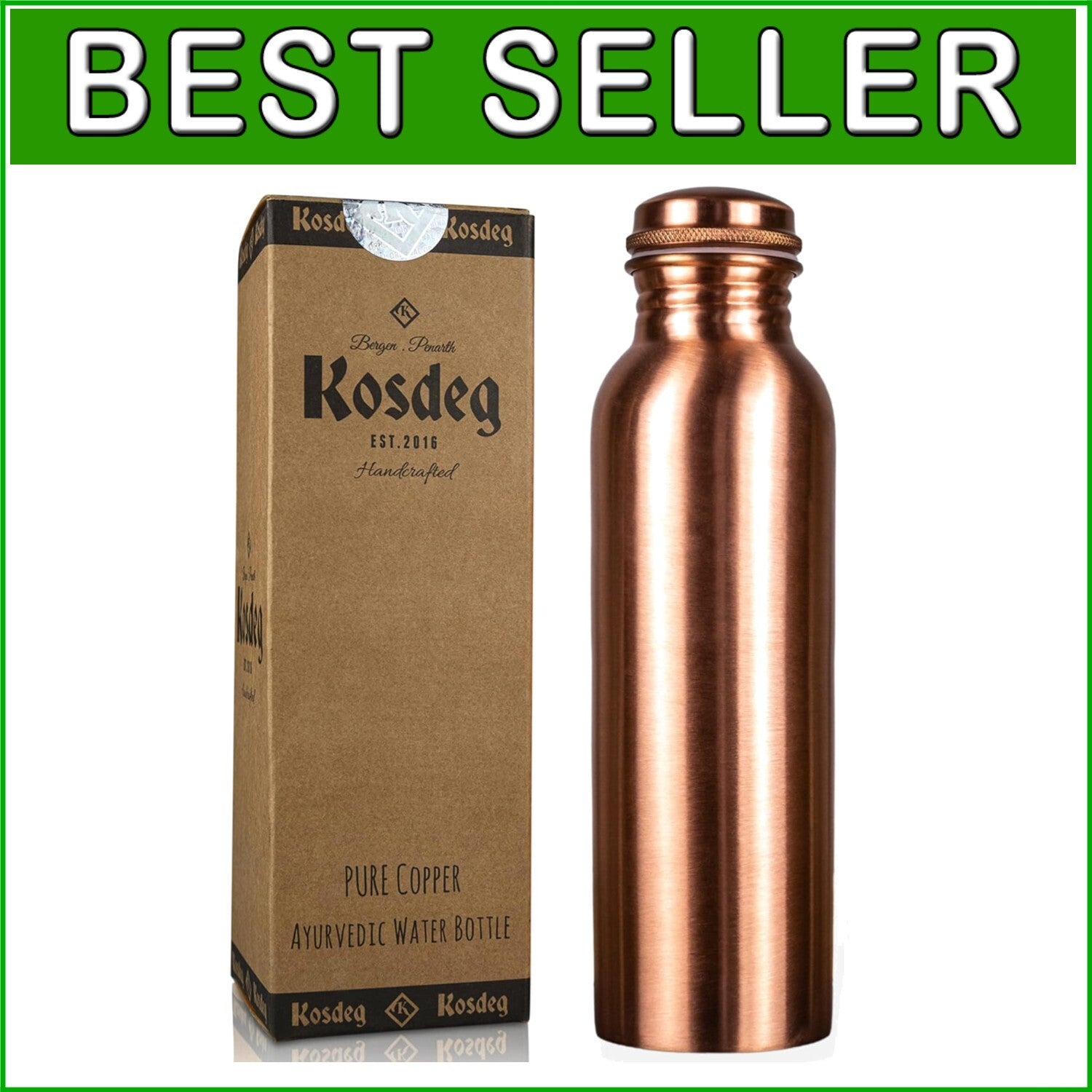 Rustic 34oz Copper Water Bottle - Handmade & Leak-Proof for Health Enthusiasts