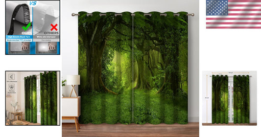 Forest Green Tree Blackout Curtains for Bedroom & Living Room - 2 Panels 52"x84"