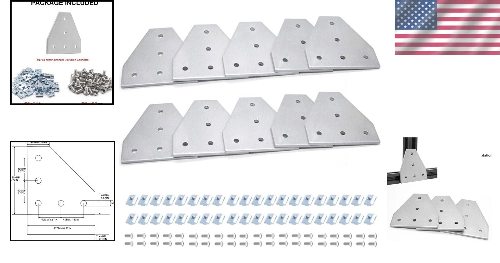 10pc Aluminum 4040 Corner Bracket T Joint Plate Connector for Stable Structures