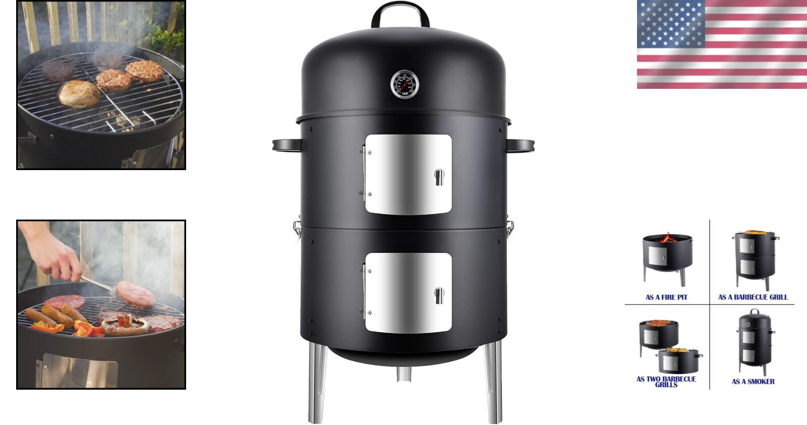 Dual Access 17 Inch Heavy-Duty Charcoal Smoker - Perfect for Every Grill Master