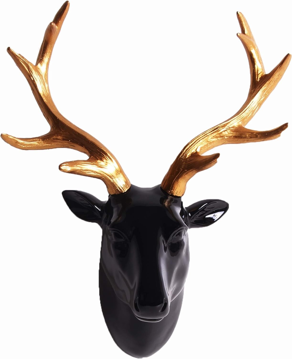 Lightweight Black Faux Deer Head with Gold Antlers - Perfect for Unique Wall Art