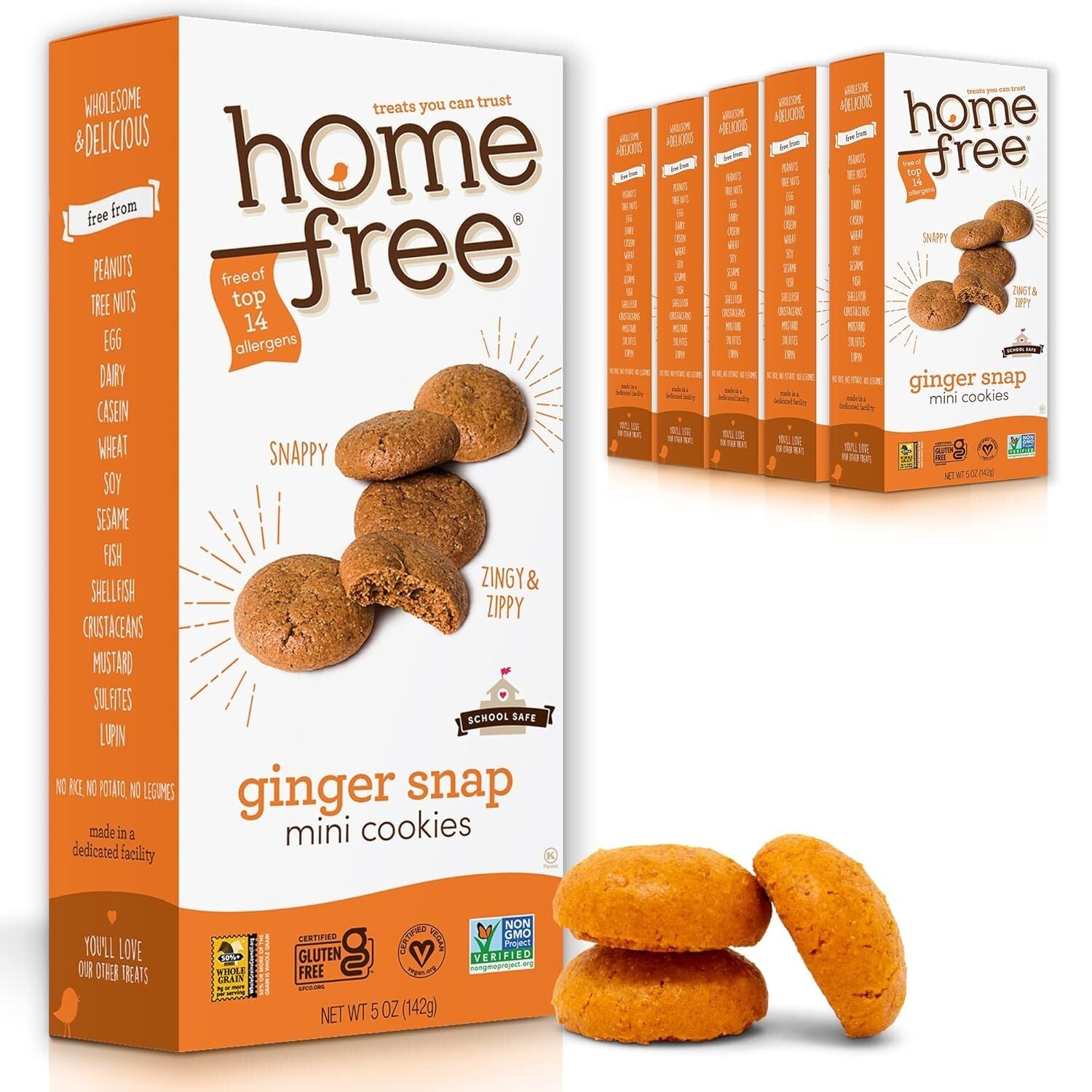 Delicious Vegan Ginger Snap Mini Cookies - Nut-Free, School Safe & 5 oz Packs