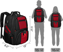 Load image into Gallery viewer, Extra Large 50L Water-Resistant Travel Laptop Backpack with USB Port, Bright Red