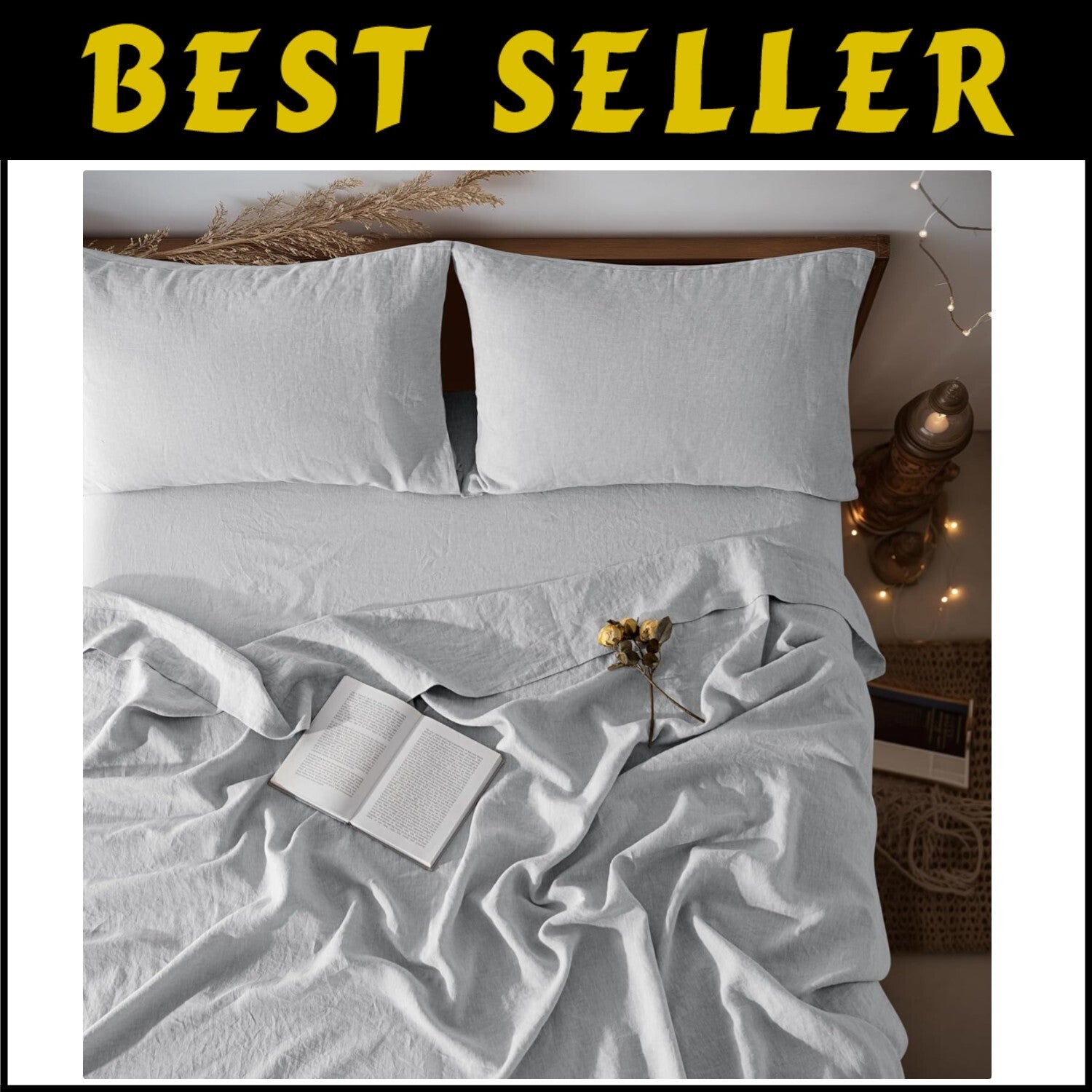 Breathable 100% Linen Bed Sheets Set, Full Size, Deep Pocket, All Season Comfort