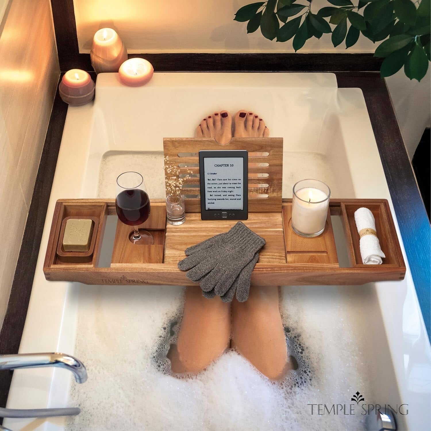 Elegant Wooden Bath Tray for Tub - Adjustable Acacia Spa Caddy & Accessories