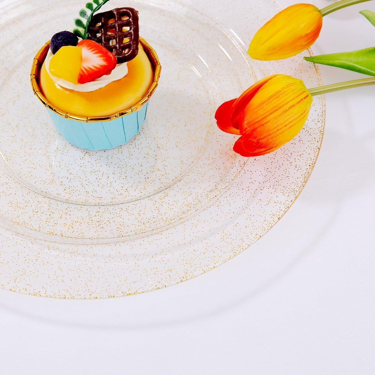 Elegant 700-Piece Disposable Gold Glitter Plates, Cups & Silverware Set