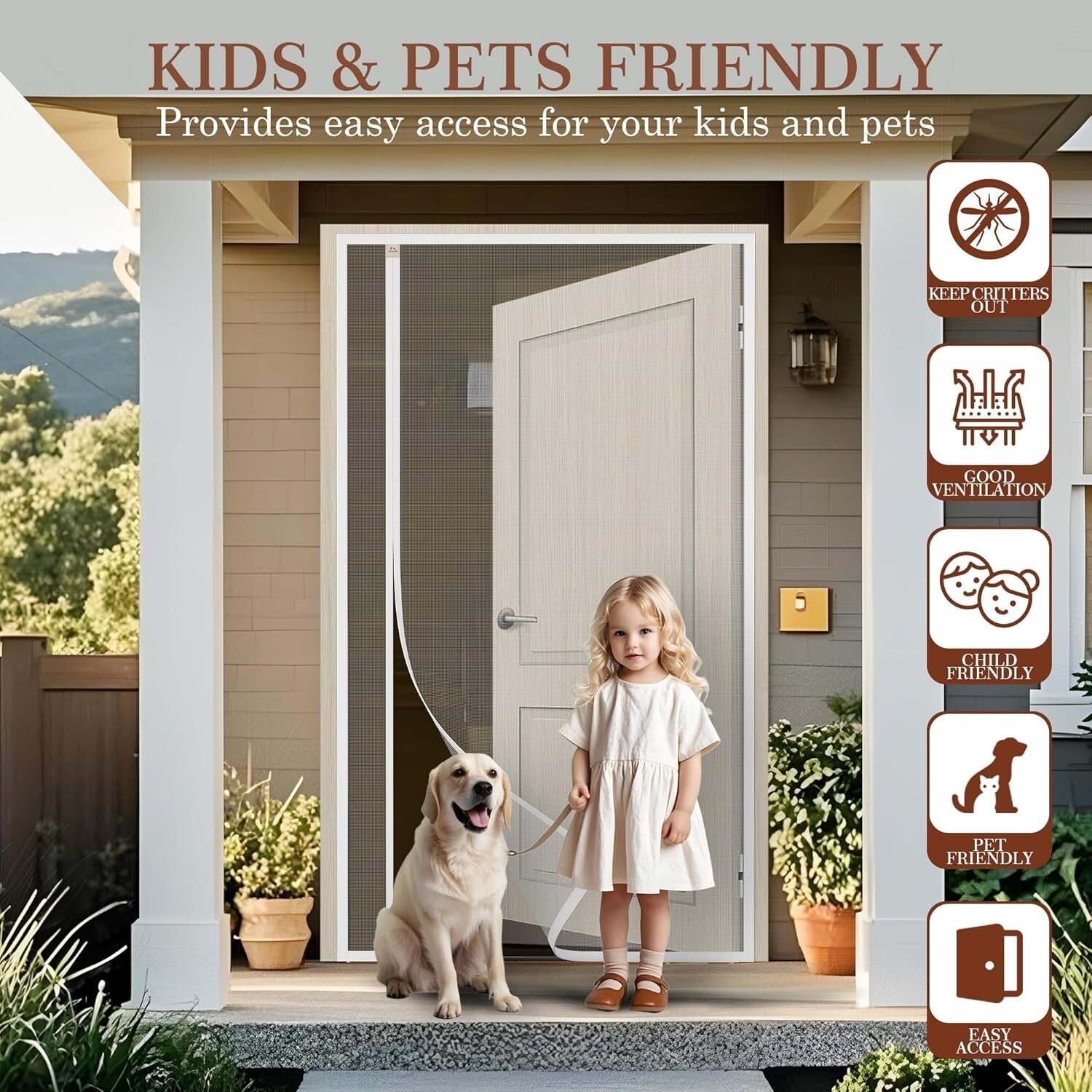 Elegant White Magnetic Screen Door with Hook&Loop - Easy Install, Fits 72" x 82"