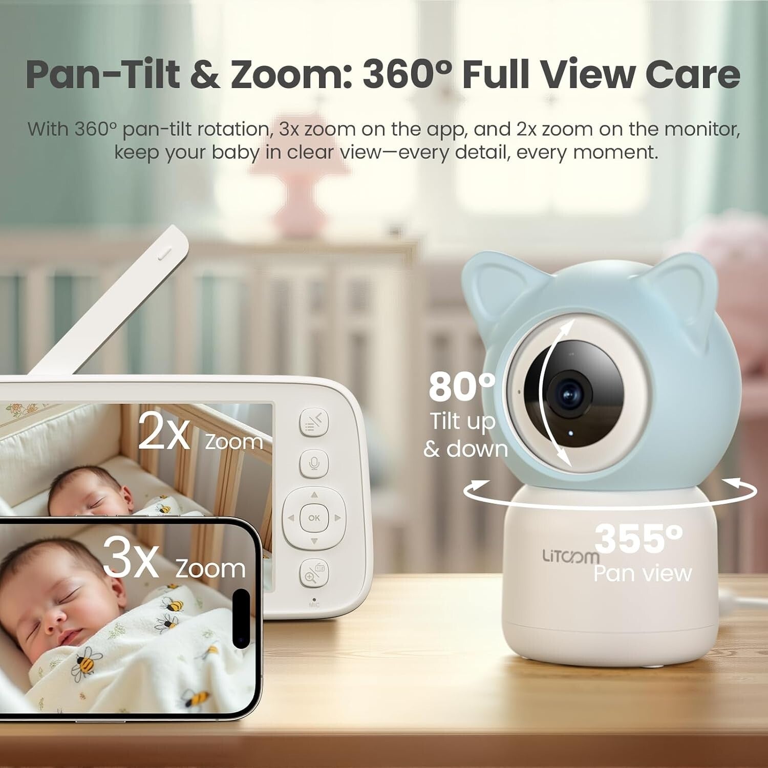 5-Inch Night Vision Baby Monitor with Dual Cameras & 2-Way Audio Capability