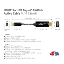 Load image into Gallery viewer, Active HDMI to USB Type C Cable, 4K60Hz, 1.8m – Ideal for High-Quality Monitors