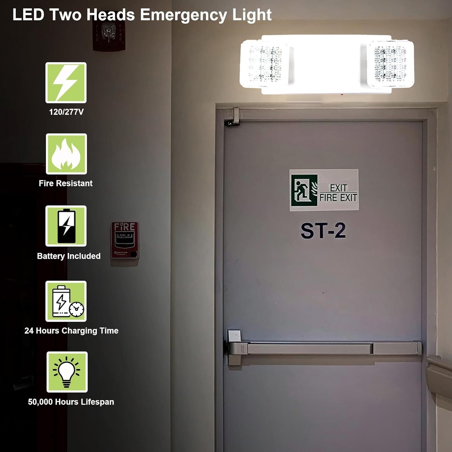 2-Pack LED Emergency Lighting Fixtures with Battery Backup - UL 924 Certified