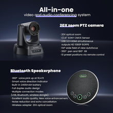 Load image into Gallery viewer, 20X Optical Zoom 1080P PTZ Conference Camera System with Bluetooth Speakerphone