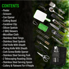 Load image into Gallery viewer, Compact 30-Piece Outdoor Cooking Kit with Organizer Bag - Navy Stainless Steel