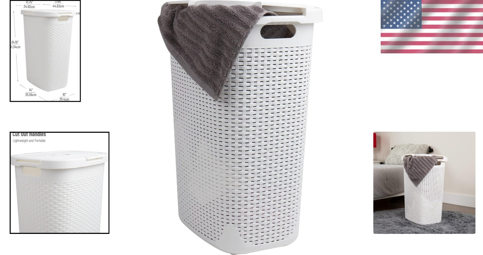 60L Lightweight Wicker-Style Laundry Hamper with Hinged Lid - Stylish Storage