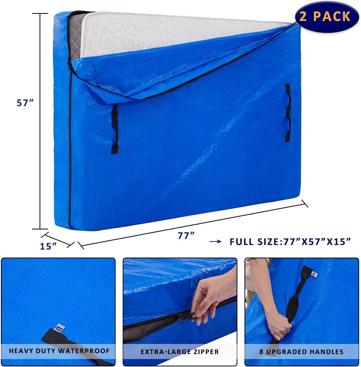 Full Size Mattress Cover Protectors - Waterproof, Reusable, Heavy Duty - 2 Pack