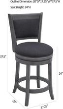 Load image into Gallery viewer, Elegant 24-Inch Dark Grey Upholstered Swivel Counter Stools - Modern Design