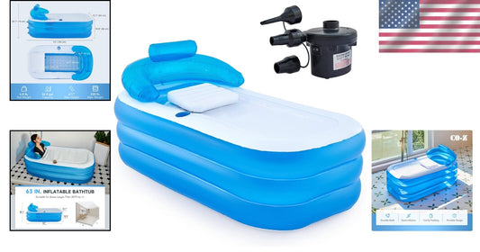 Durable PVC Inflatable Spa Tub with Headrest & Freestanding Design - Light Blue