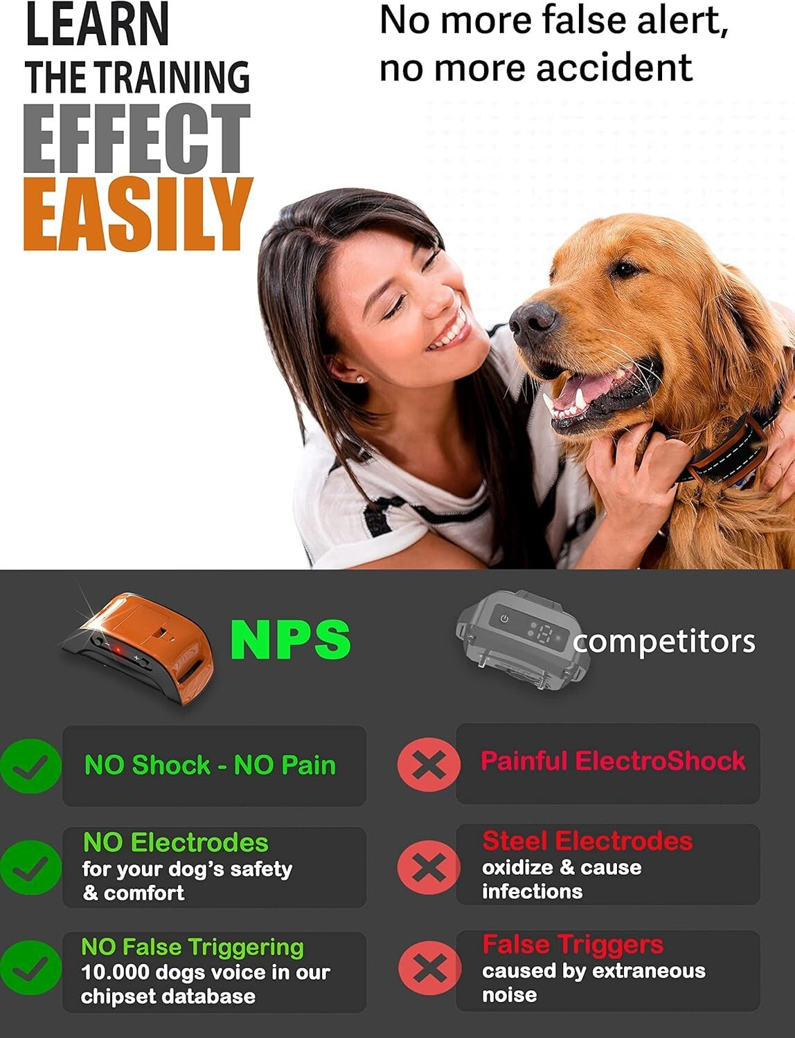 Humane No Shock Bark Collar for All Dog Sizes 5-150 lbs - Beep & Vibration