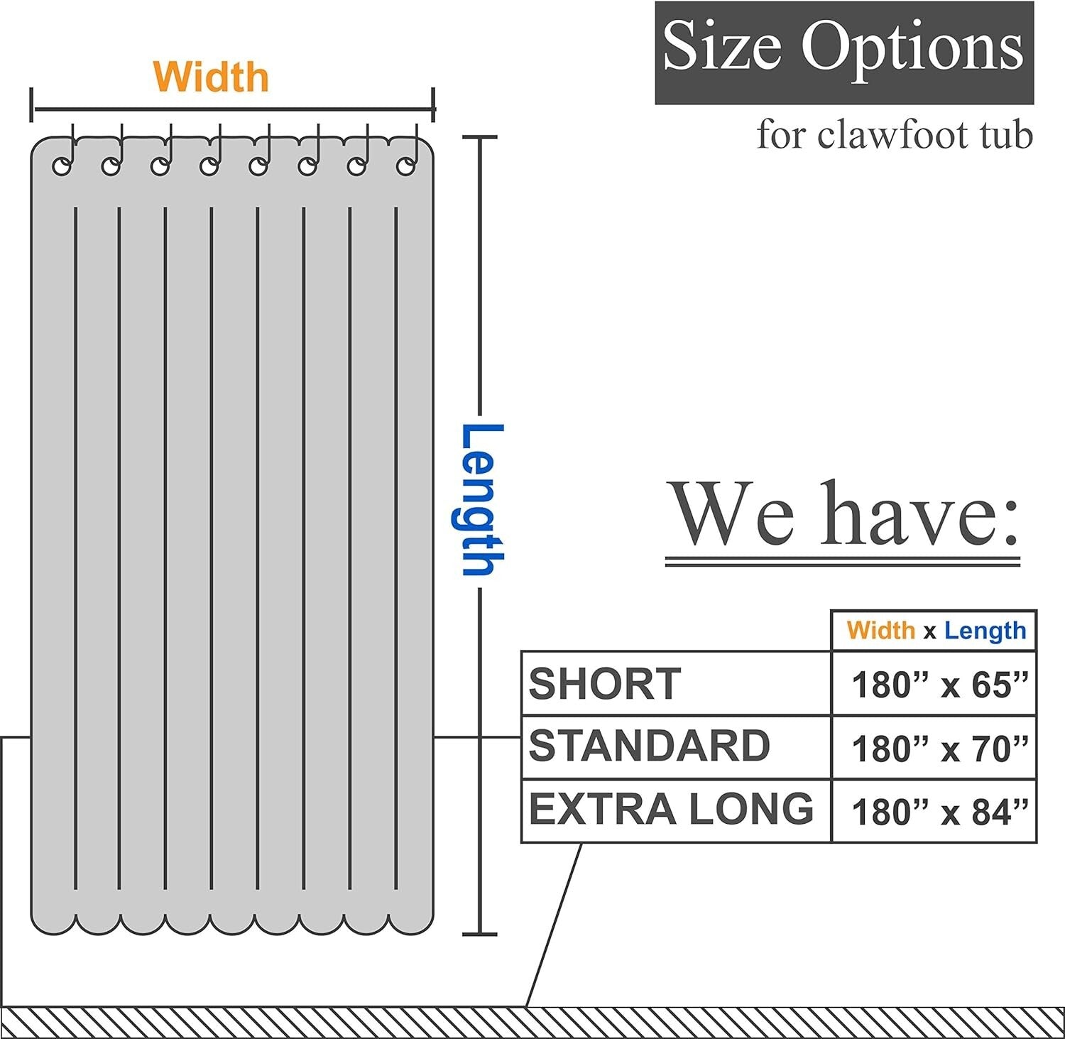 Waffle Weave Clawfoot Tub Shower Curtain 180x84 - Luxury Water Repellent Design