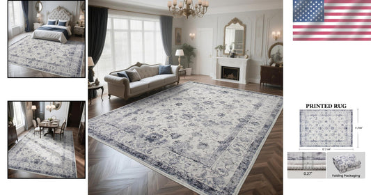 Stylish 9x12 Non-Slip Area Rug - Vintage Floral Design for Living Spaces
