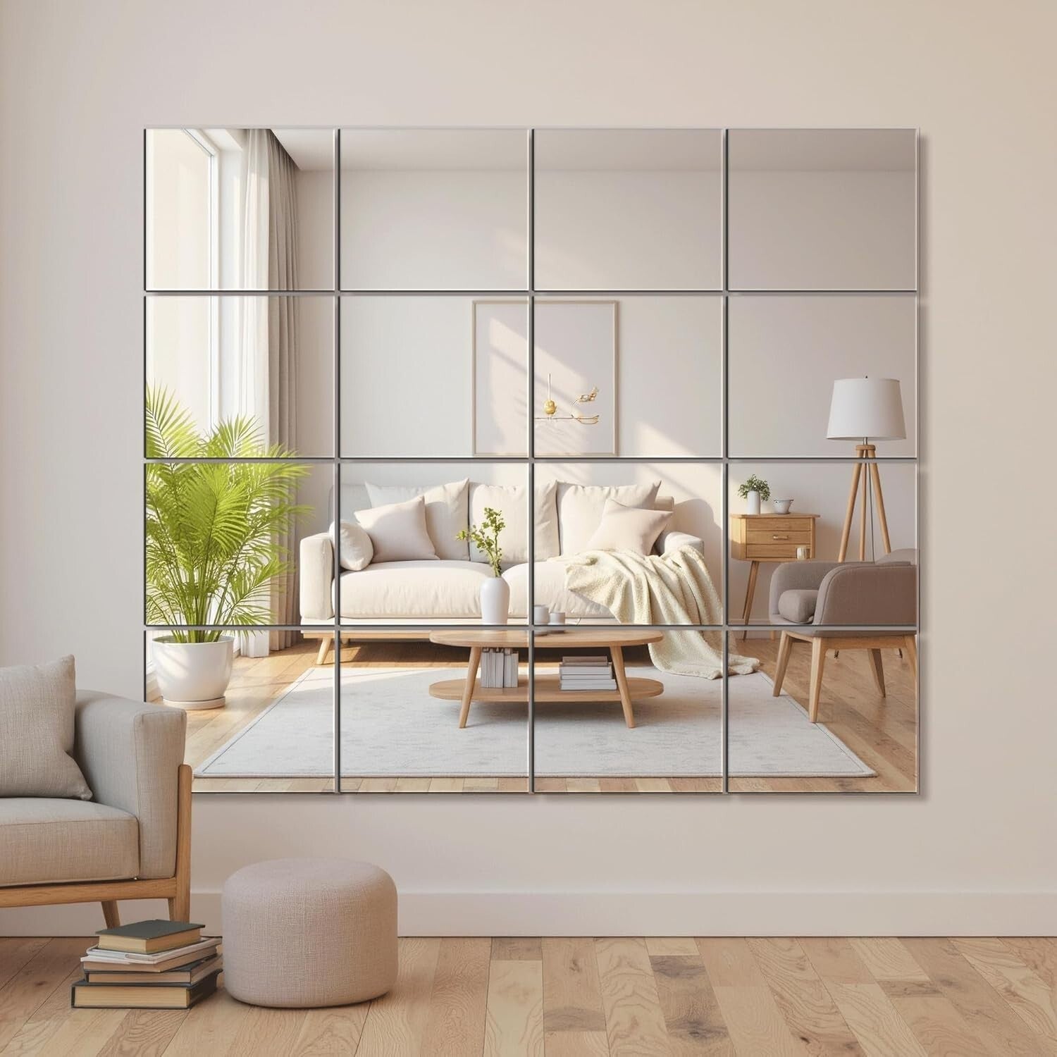 16 Piece Polished Glass Mirror Tiles - Perfect for Home Gym & Stylish Entryways