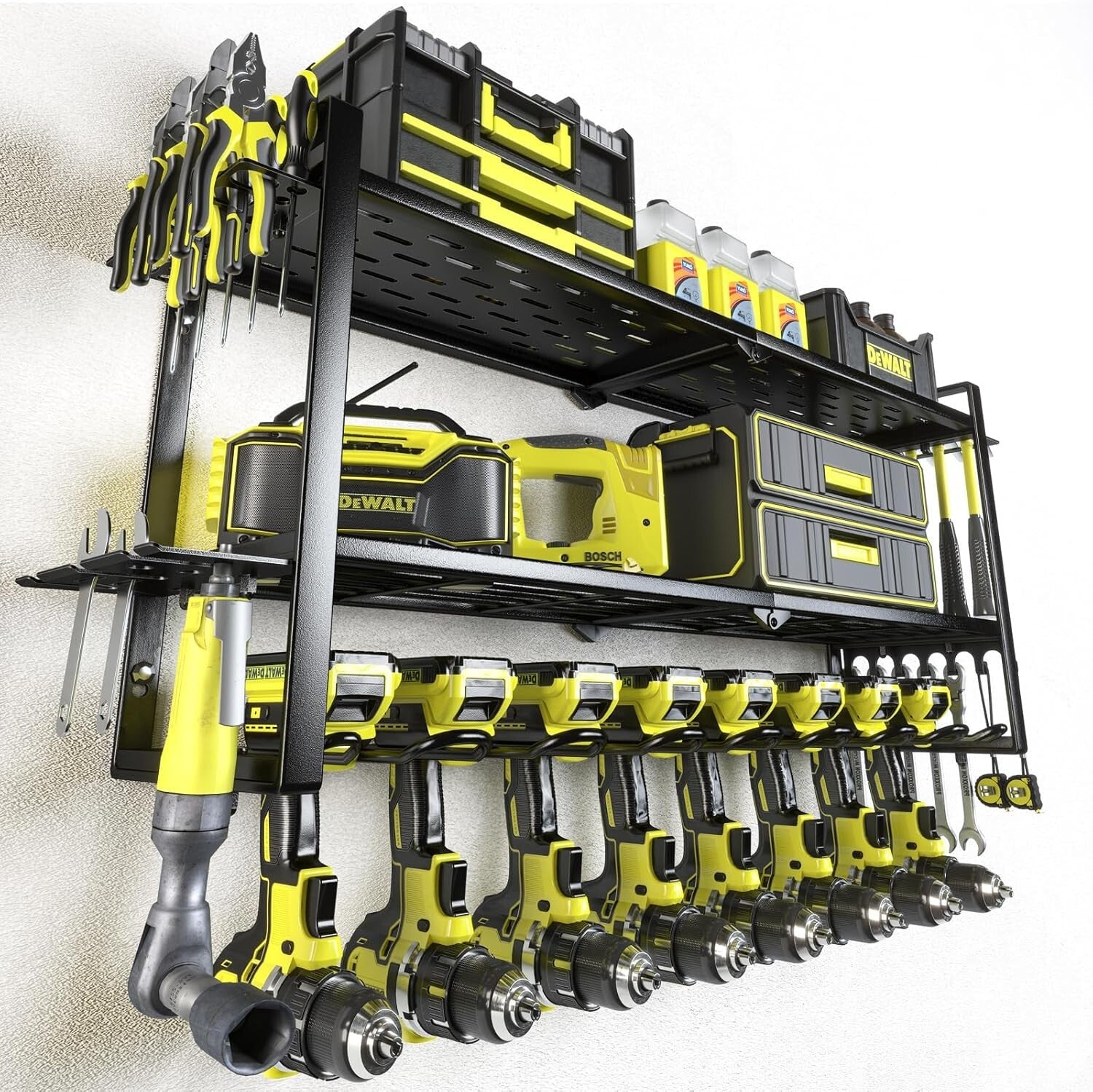 Classic Power Tool Storage Rack, 8 Drill Holder & Indoor Wall Mount Design