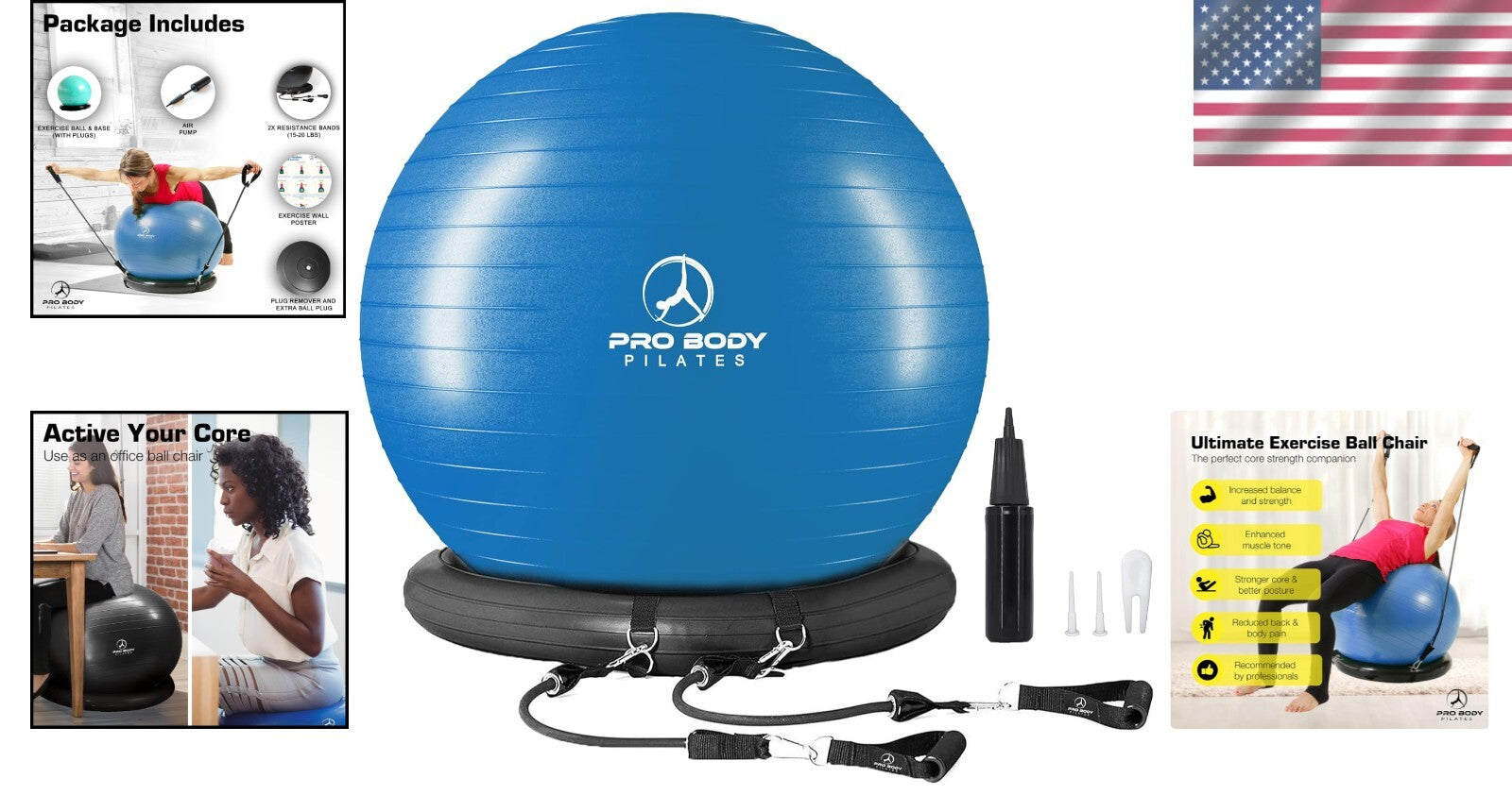 75cm Yoga Ball Chair with Stability Base & Bands for Active Home Office Sitting