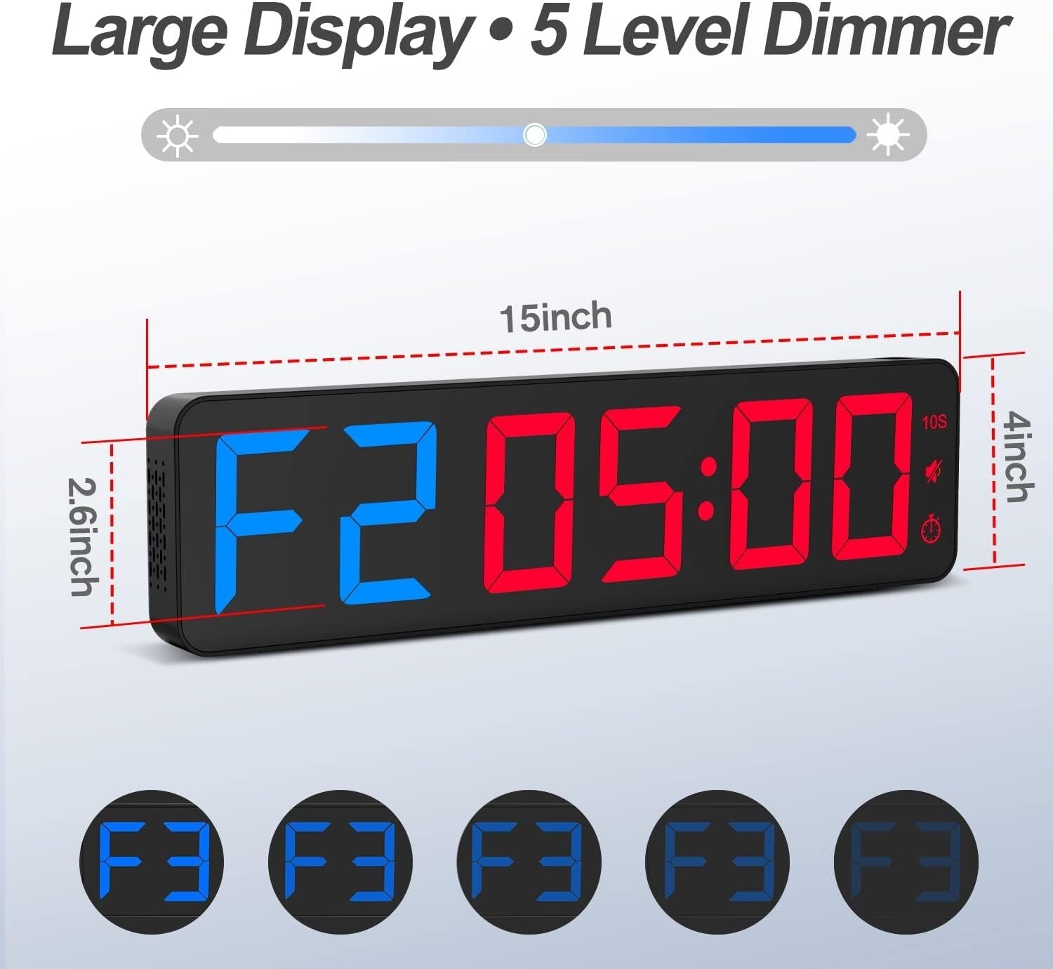 15" Large LED Gym Timer with Adjustable Buzzer - Perfect for All Workouts