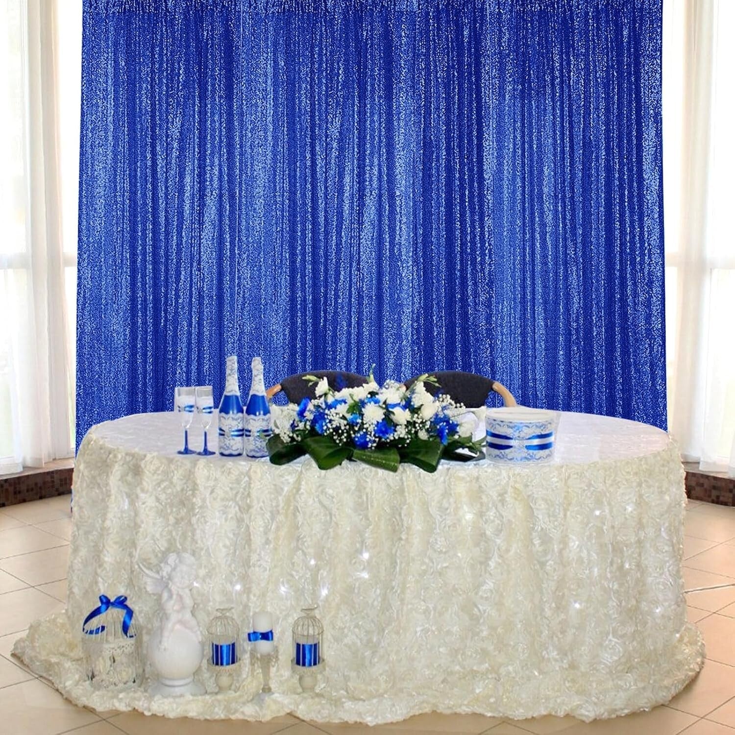 Elegant 4-Piece Navy Sequin Photography Backdrop - 2FT x 8FT Perfect for Parties