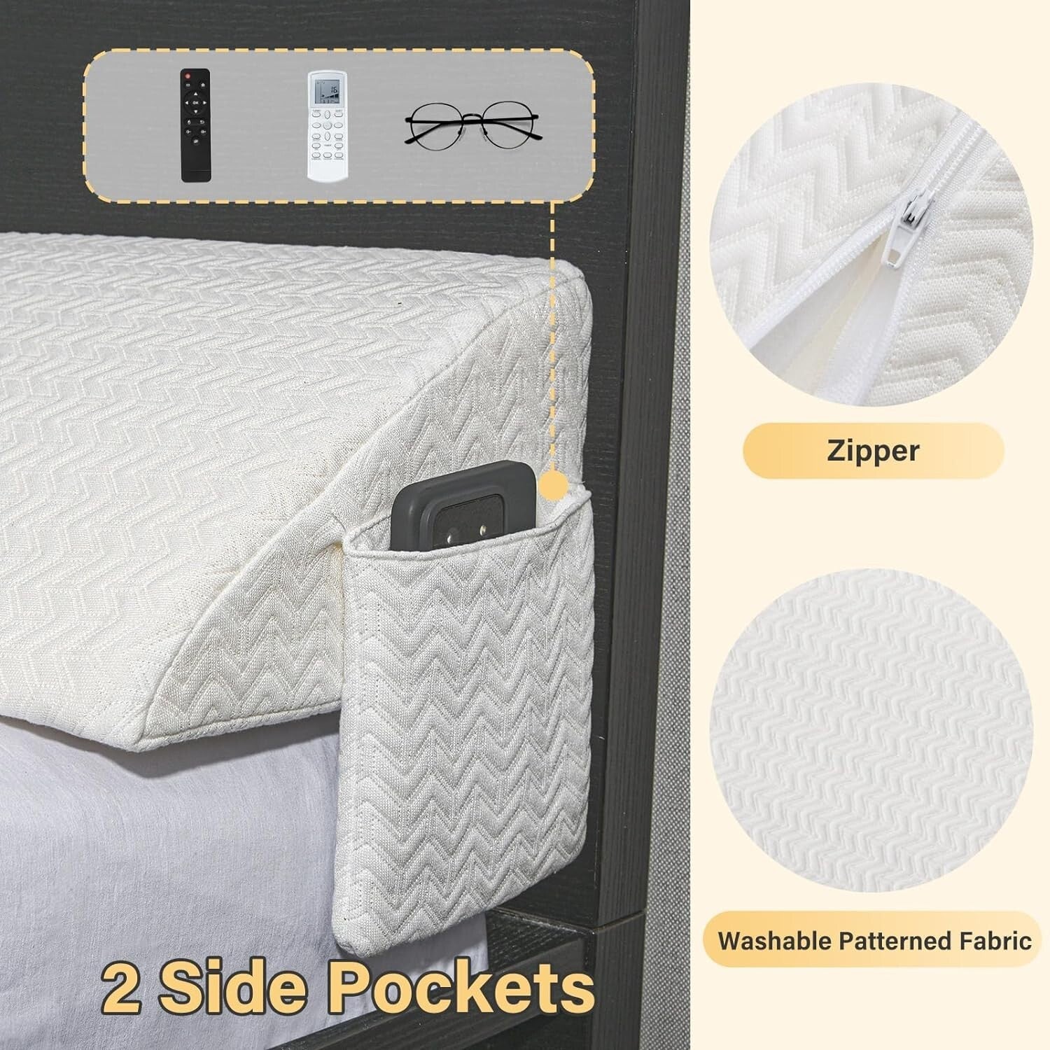 King Bed Wedge Pillow - Gap Filler with Storage Pockets for Ultimate Comfort