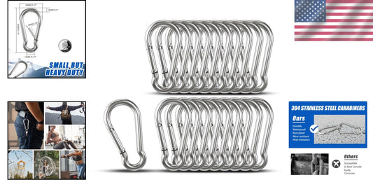 3.15 Inch Reliable Stainless Steel Carabiner Clips - 20 Pack for Versatile Use