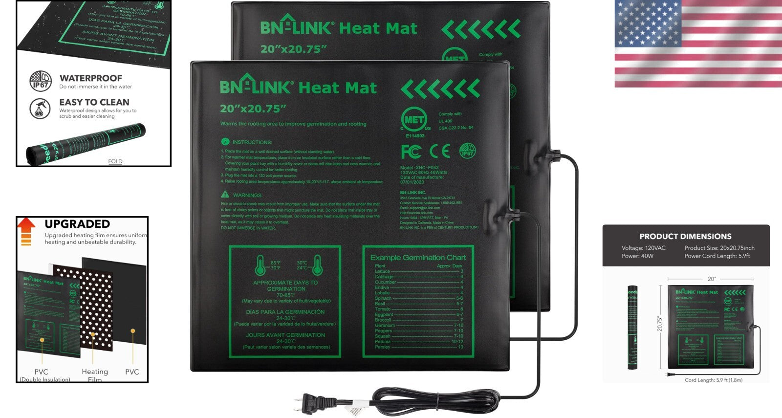 Durable Hydroponic Heating Pad - 20" x 20.75" 2 Pack, Safe for Seed Germination