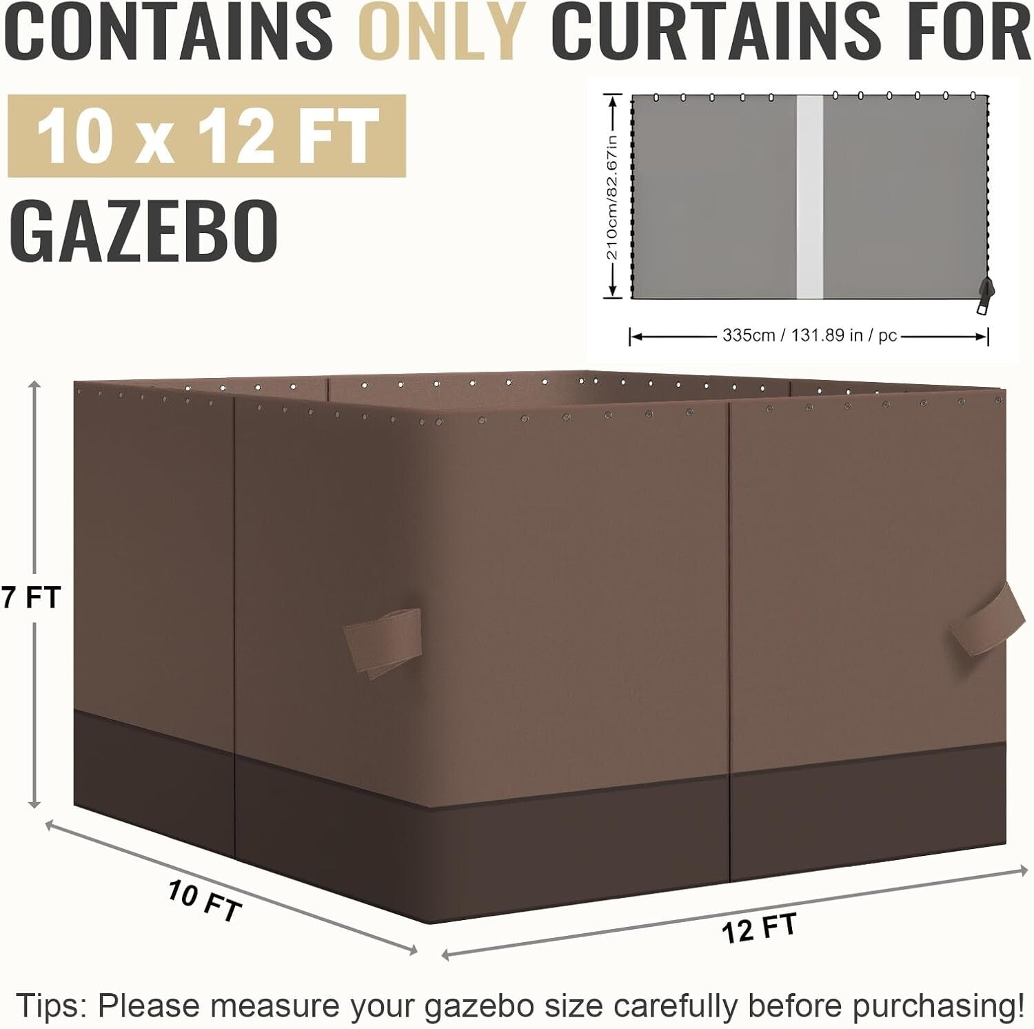 Universal Fit Gazebo Curtains 10' x 12' - Brown & Coffee with Easy Zipper Access