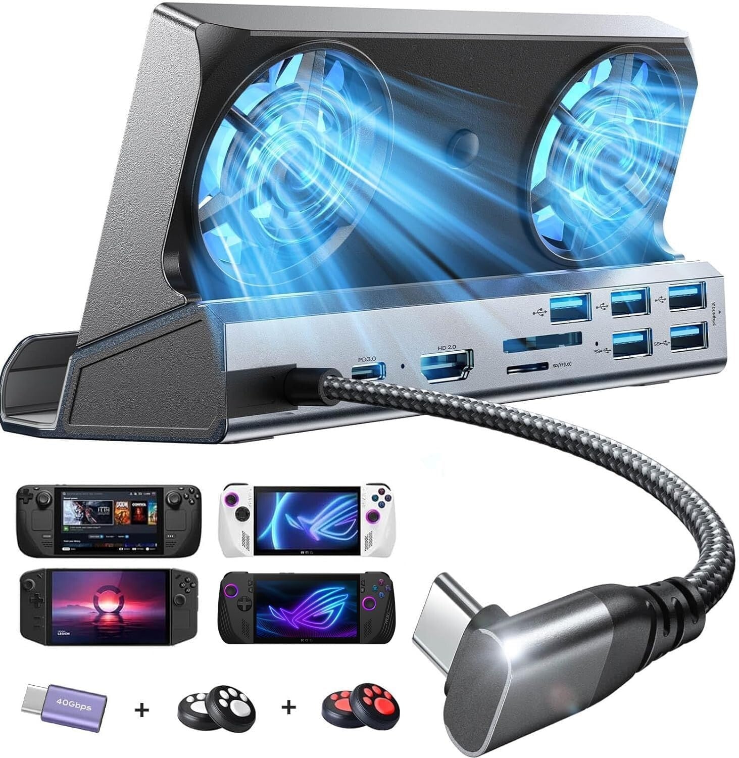 10-in-1 Docking Station for Steam Deck OLED & ROG Ally with Dual Cooling Fans