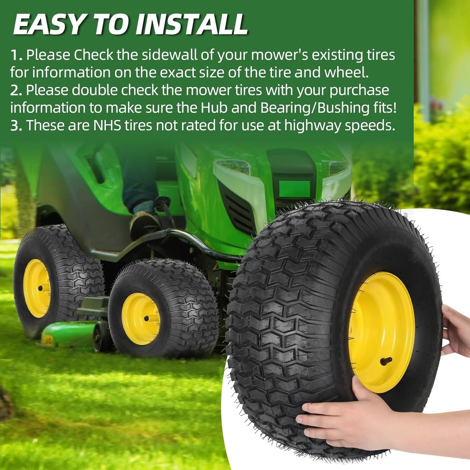 2-Pack 20x8 Tubeless Lawn Mower Rear Tires - Compatible John Deere Replacement