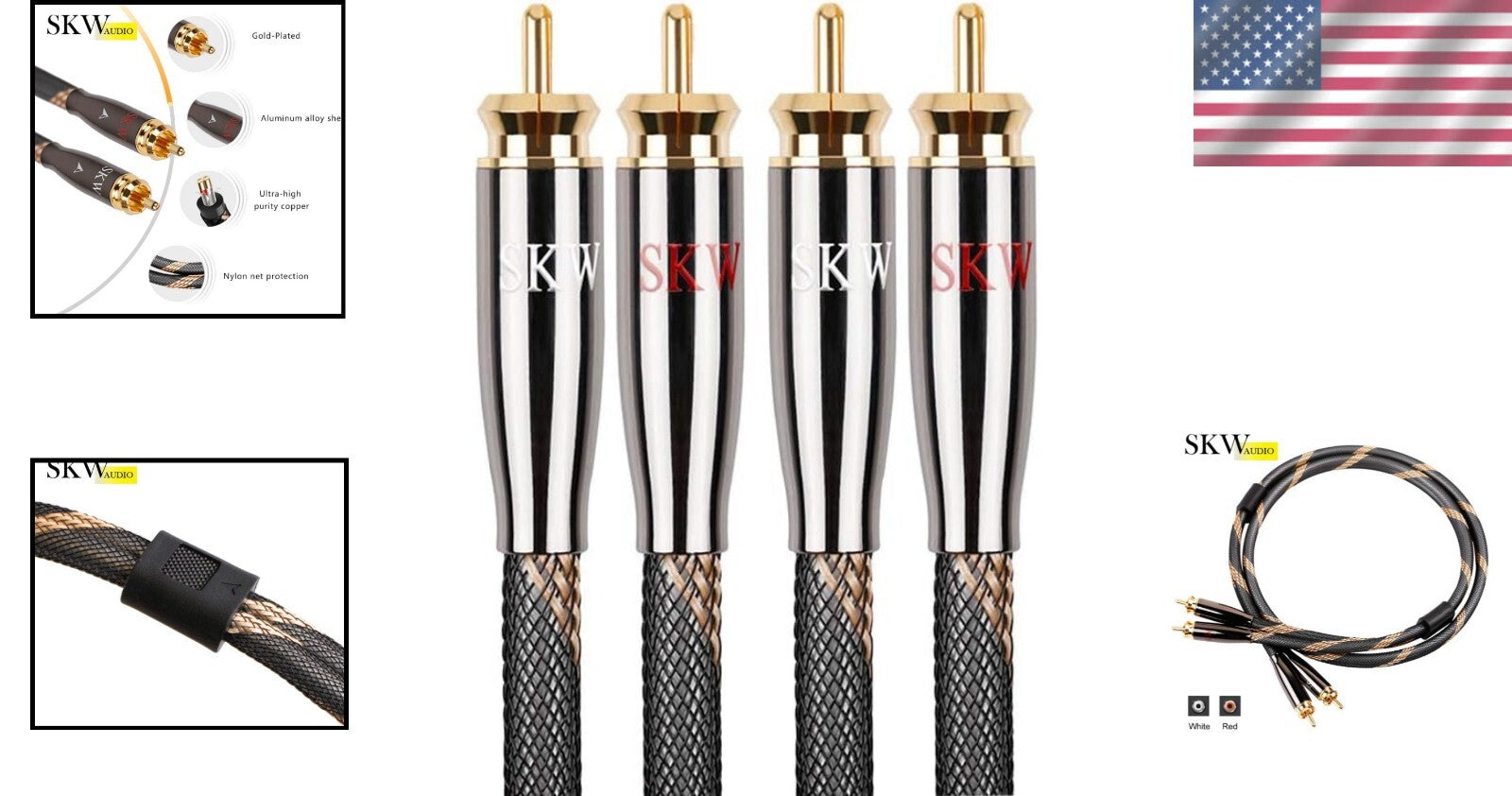 16.4ft/5M RCA Interconnect Cable with 24K Gold-Plated Connectors for Audiophiles