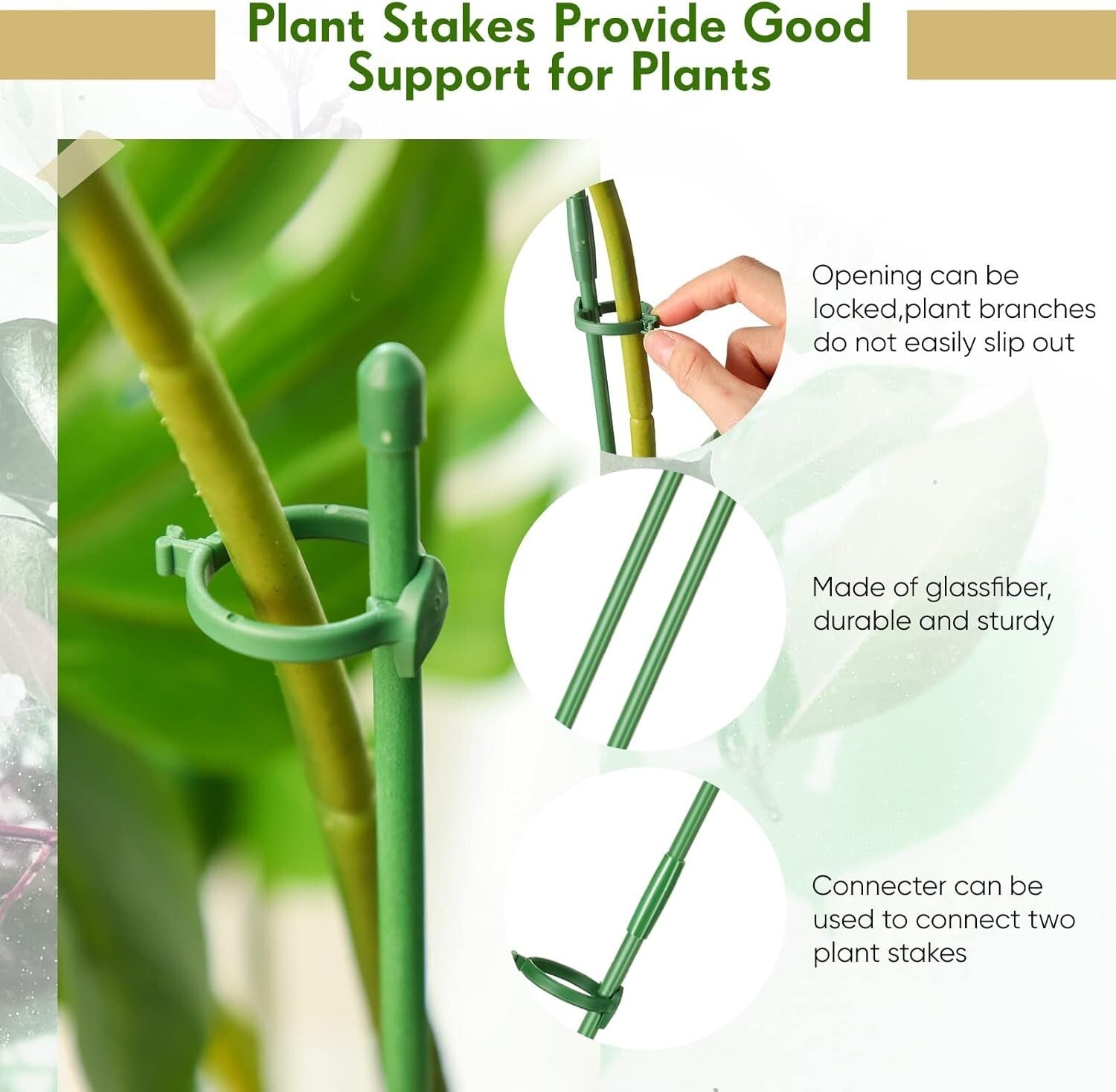 Fiberglass 12-Inch Plant Support Stakes Set - 120 Pcs for All Single-Stem Plants
