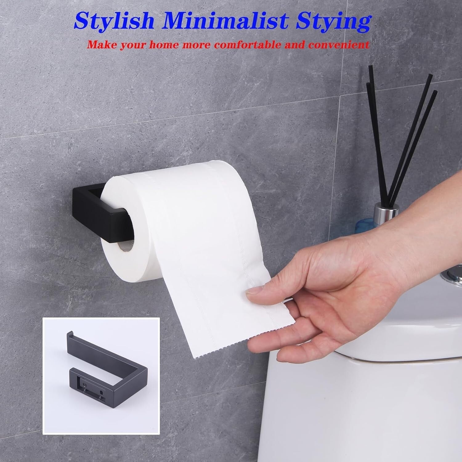 Contemporary Stainless Steel Bathroom Set with Matte Black Towel Ring & Holder