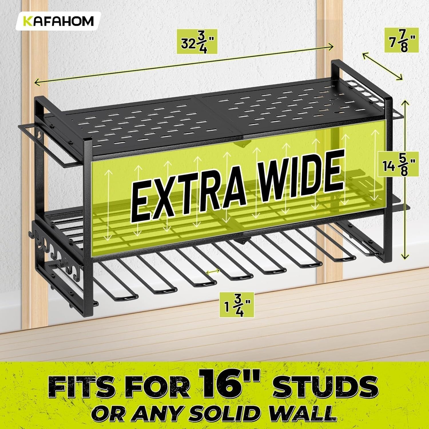 Powder Coated Iron Tool Storage Rack with Air Tool Slots and 8 Drill Holders