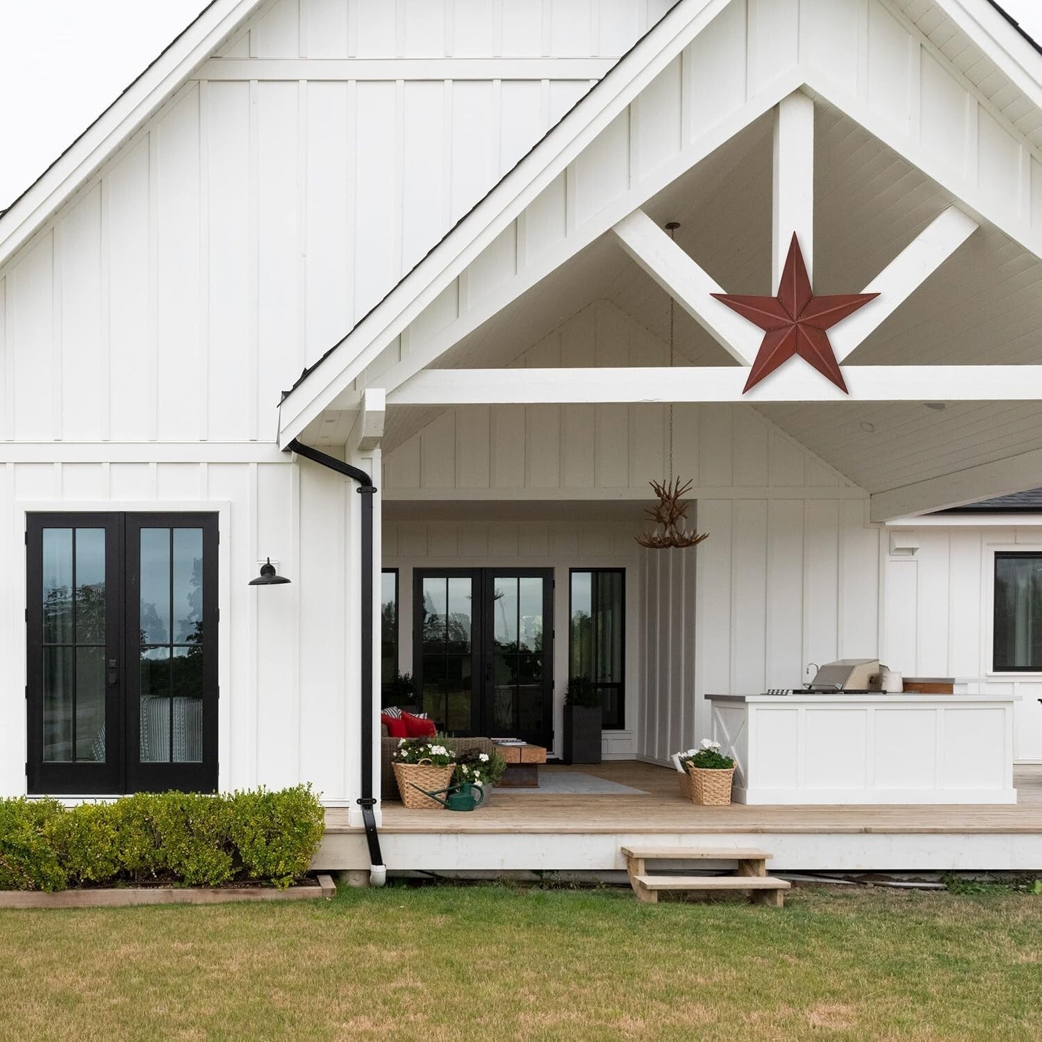 36-Inch Galvanized Metal Barn Star - Rustic Farmhouse Wall Decor in Burgundy