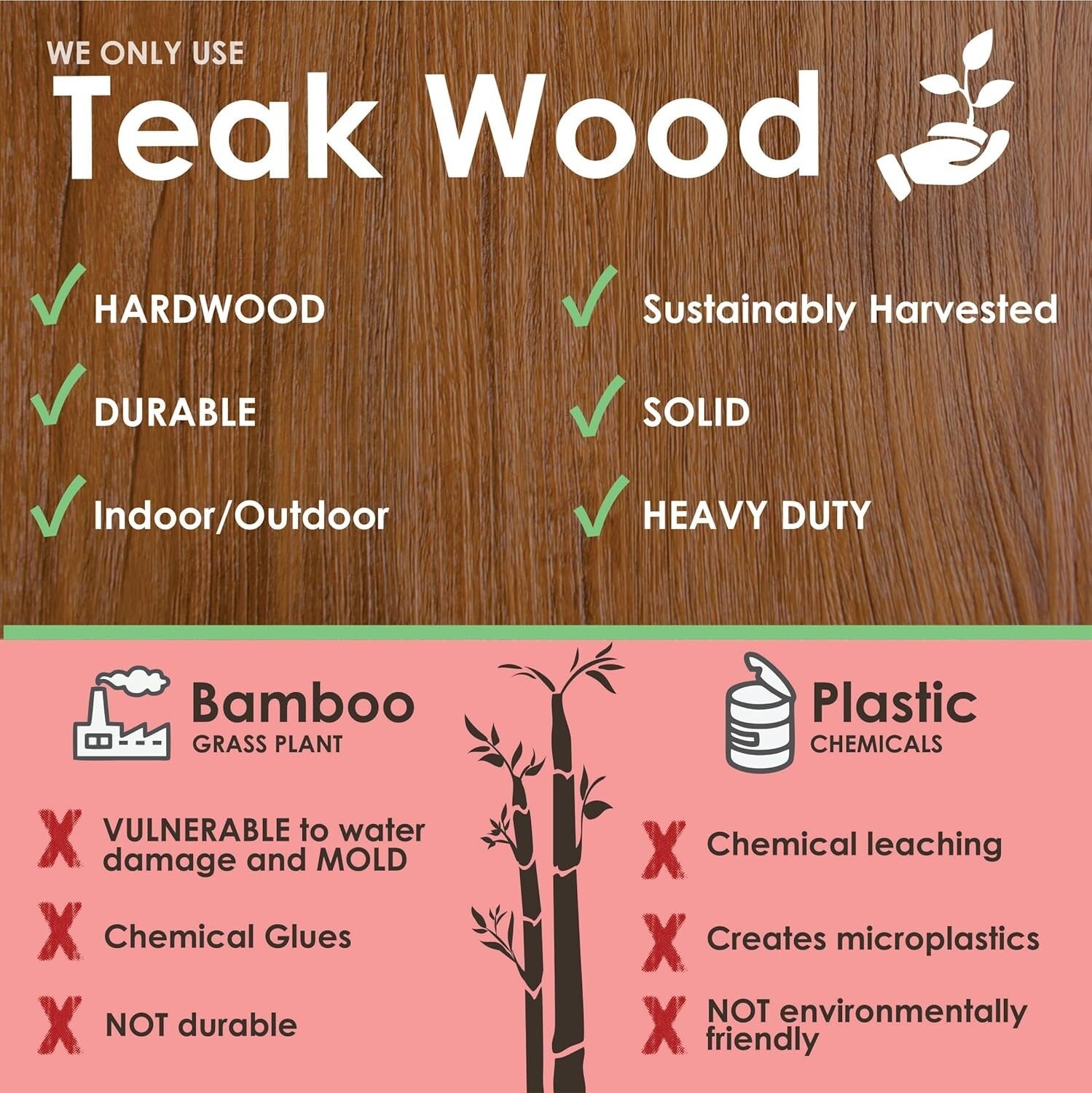 Elegant 12'' L-Shaped Teak Foot Rest with Adjustable Rubber Feet for Stability