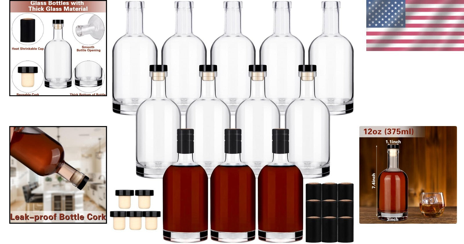 75 ml Reusable Glass Bottles with Cork Stoppers - Ideal for Wine and Beverages