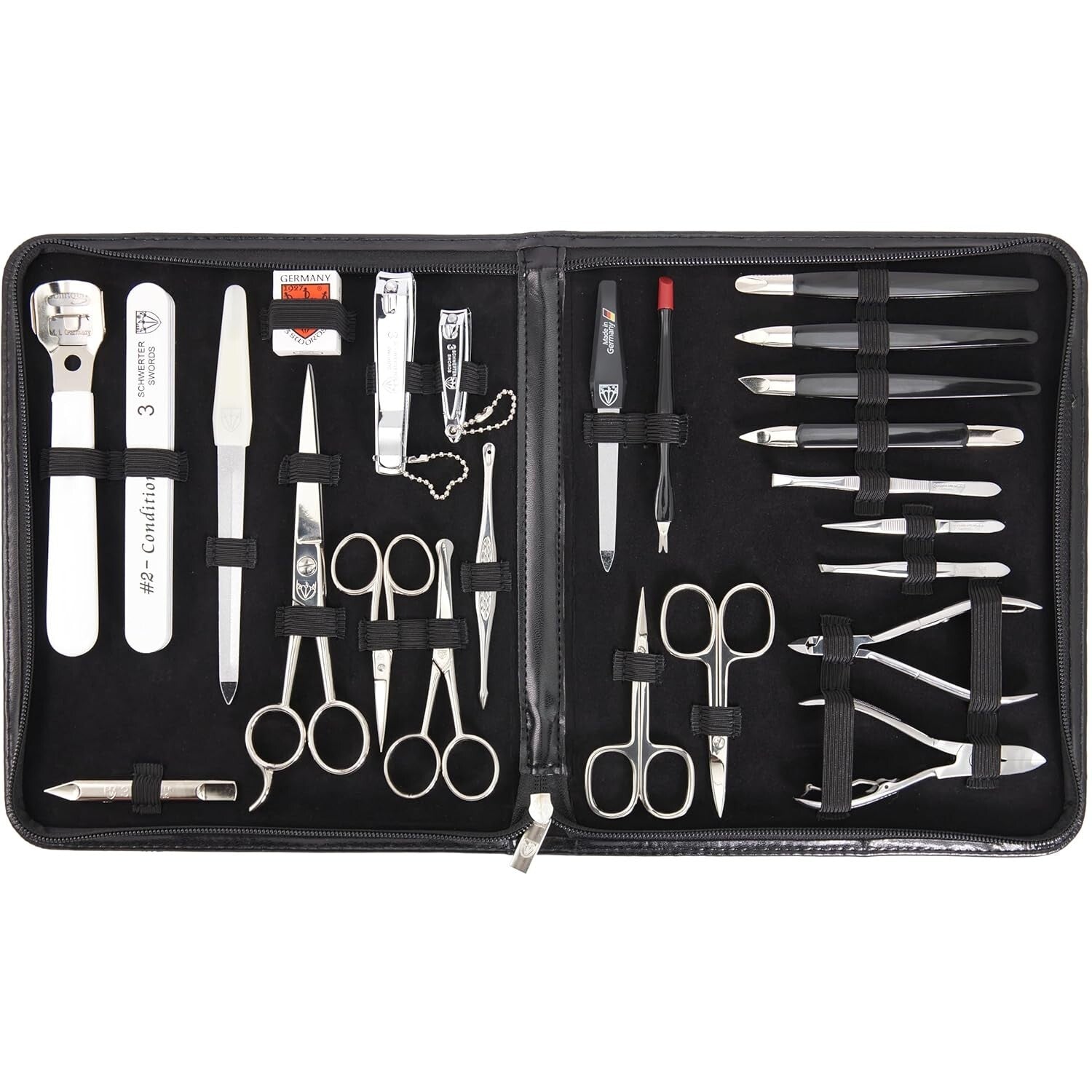Luxury 23-Piece Nail Care Set with Professional Steel Implements in Leather Case