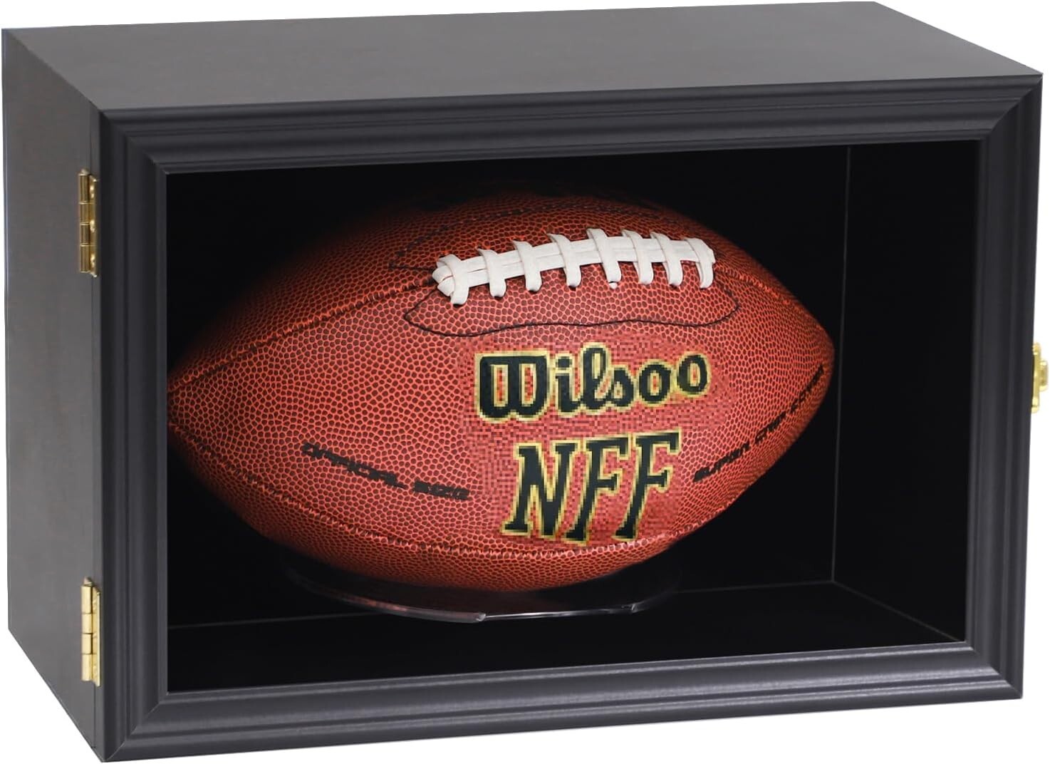 Elegant Wall-Mount Football Display Case with UV Protection - Black Wooden Box