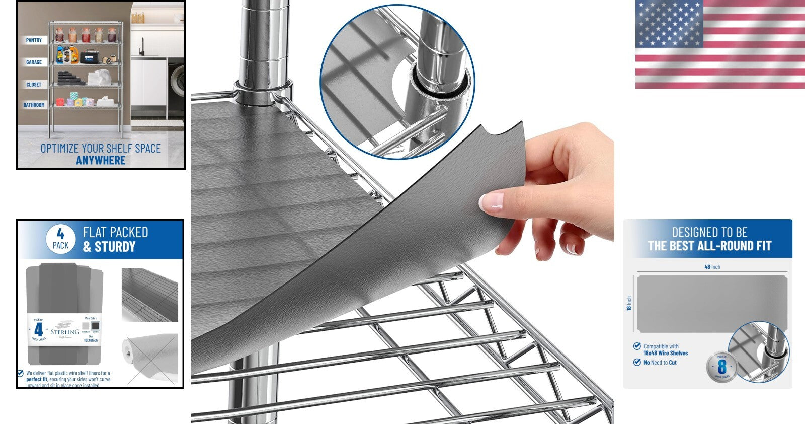 Durable Polypropylene Wire Shelf Liners – 18x48 Set of 4 for Organizing Spaces