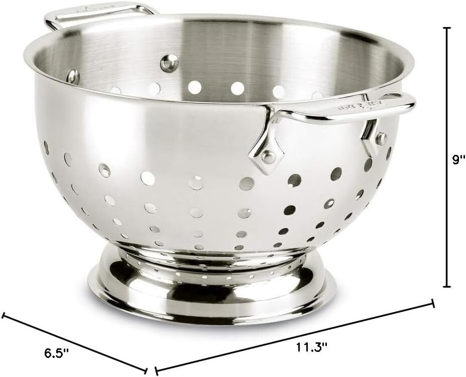 Premium 3-Quart Pasta Strainer with Durable Riveted Handles - Dishwasher Safe