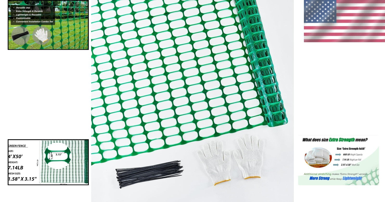 Extra Strength Plastic Mesh Safety Fence 4'x50' with 100 Zip Ties - Durable &...